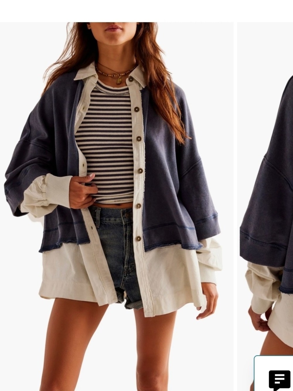 We The Free Navy and Cream Layered Open-Front Cardigan